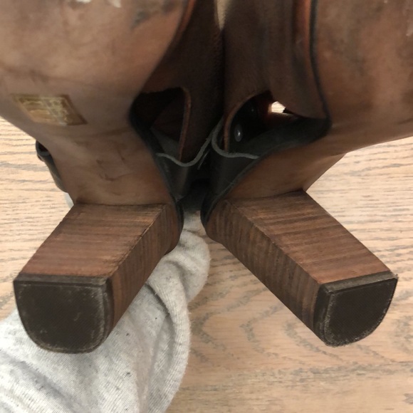 Free People Chocolate Brown/Black Leather Peep-toe Slingback with Wooden Heel 37 - Picture 11 of 12